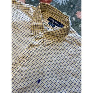 Ralph Lauren Blake Mens XL Short Sleeve Button Down Shirt Yellow Check Cotton